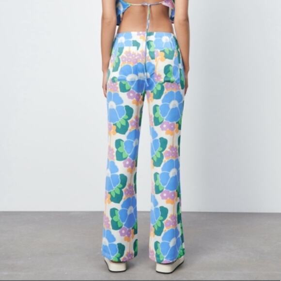 ZARA Pants S Floral Straight Leg Pajama Style Groove Retro Bohemiam Hippie NWOT - Picture 4 of 15